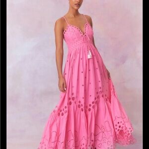 LoveShackFancy Pink Eyelet Maxi Dress